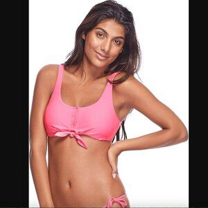 Ribbed Crop Bikini Top Swimsuit with Front Tie Hot Pink / Size XS